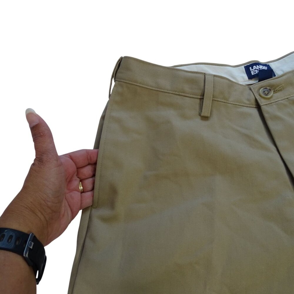 Lands End Men Khaki Flat Front Traditional Fit Chino Pants Size 34 Uniform Work - Picture 2 of 15